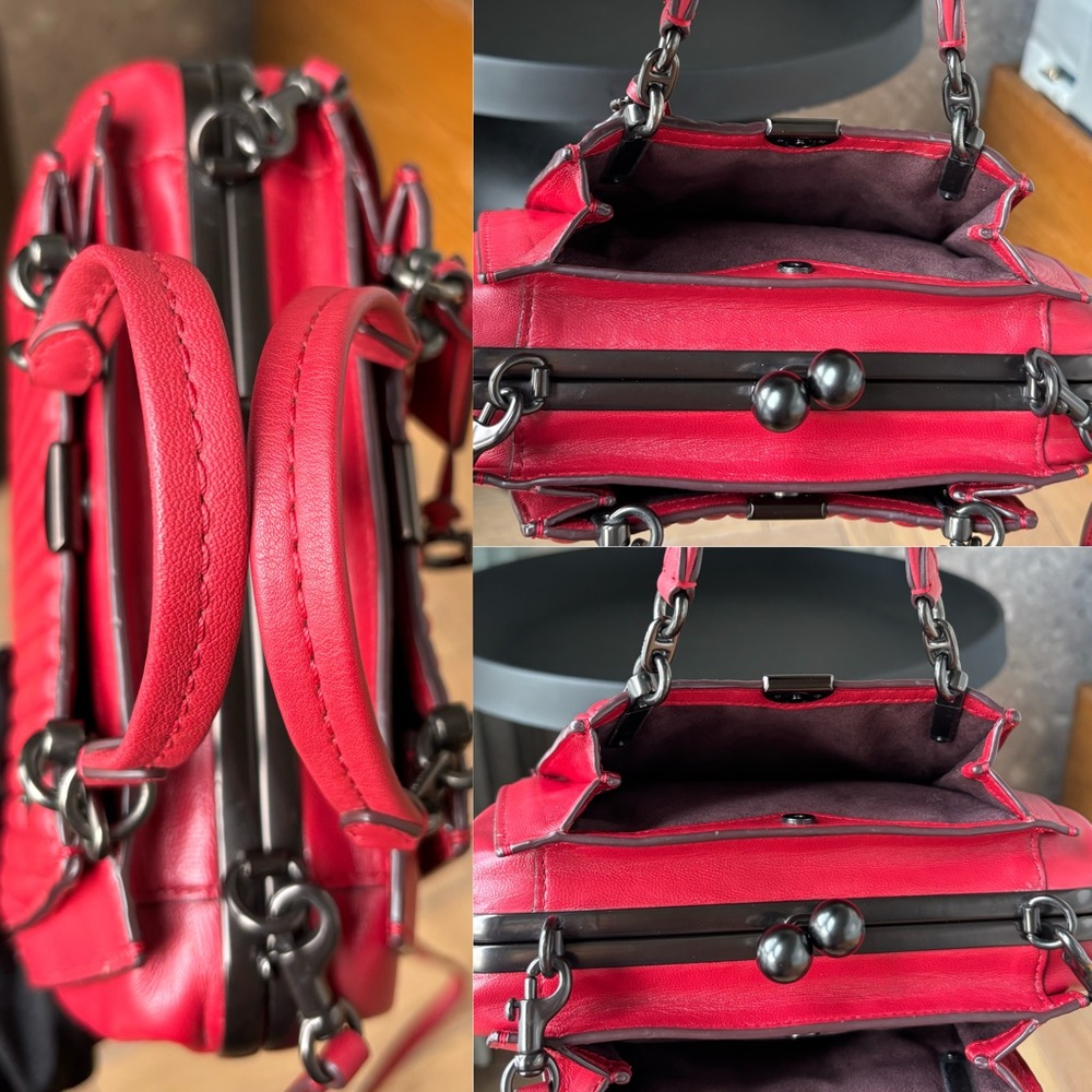COACH Kisslock Dreamer 21 With Quilting And Rivets Red - Picture 7 of 15